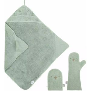 Nifty - Baby Shower Glove met 2-in-1 Badcape en Washandje - Baby Washandje - Lange washand - Badcape 100x100 - Washandje Baby - Biologisch Katoen – Groen
