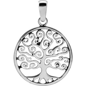 Zilveren hanger, cirkel met sierlijke tree of life