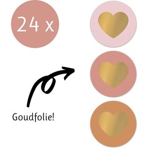Sluitsticker - Sluitzegel - 24 stuks - Goud Roze Oranje Hart | Trouwkaart - Geboortekaart | Gouden Hart | Hartjes - Hart | Envelop stickers | Cadeau - Traktatie | Leuk verpakt | Huwelijk - Babyshower - 50 mm