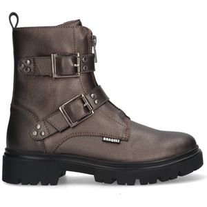 Braqeez 425783-592 Meisjes Biker Boots - Grijs - Leer - Gesp Met Rits