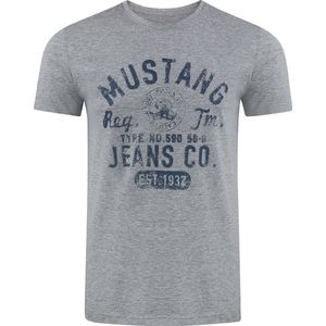 Mustang Heren T-Shirt Basic Print Tee regular fit Grijs S Ronde Hals Volwassenen Opdruk Print Shirts