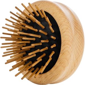 QPFO® Opvouwbare Mini Haarborstel – Compacte Ronde Borstel met Houten Stiften – Beukenhout