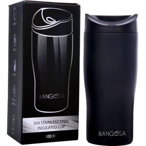 BanGosa® Koffiebeker to go - Thermosbeker - Reisbeker - Travel mug - RVS 400ml - Mat Zwart