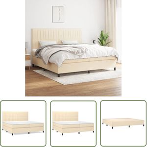 The Living Store Boxspring met matras stof crèmekleurig 200x200 cm - Boxspringbed - Verstelbare Hoofdbord - Pocketvering - Middenhard - Creme Kleur