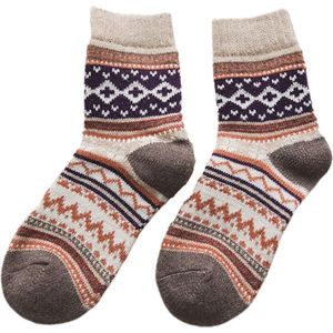 Warme winter sokken dames - 1 paar - Vintage design Noorse stijl - Bruin - maat 35 tot 39
