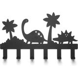 TOJ 6 Haaks Kinderkapstok - Kinder Kamer Kapstok - Wandkapstok - RVS - 40CM - Dino / Jungle Stijl - Mat Zwart