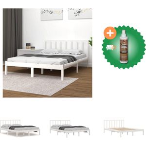 vidaXL Bedframe massief grenenhout wit 120x190 cm 4FT Small Double - Bed - Inclusief Houtreiniger en verfrisser