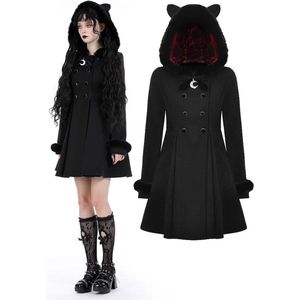 Dark in Love - Lolita cat ear double-breasted Jas - XL - Zwart