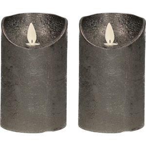 2x Antraciete LED kaarsen / stompkaarsen 12,5 cm - Luxe kaarsen op batterijen met bewegende vlam