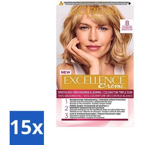 L'Oréal Paris - Excellence Crème - Lichtblond 8 - Haarverf - Permanente Haarkleuring - Bulkverpakking - 15 stuks