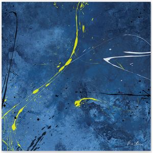 Dibond - Reproduktie / Kunstwerk / Kunst / Abstract / - Wit / zwart / blauw / geel - 120 x 120 cm