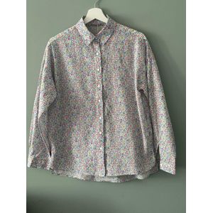 Trendy Dames Ruimvallend Blouse, Shirt met Bloemen Dessin, Motief Maat M, 100% Katoen.