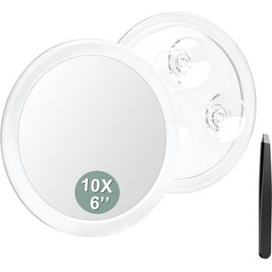 Ronde Wandspiegel met 10x Vergroting en 3 Zuignappen – Draagbare Make-upspiegel voor Scheren en Ontharing