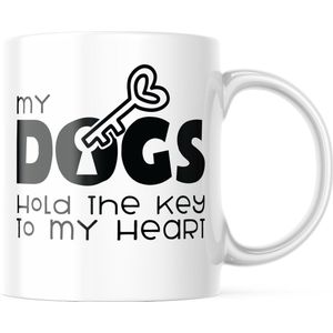 Valentijn Mok met tekst: my dogs hold the key to my heart | Valentijn cadeau | Valentijn decoratie | Grappige Cadeaus | Koffiemok | Koffiebeker | Theemok | Theebeker