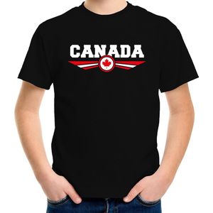 Canada landen t-shirt met Canadese vlag - zwart - kids - landen shirt / kleding - EK / WK / Olympische spelen outfit 122/128