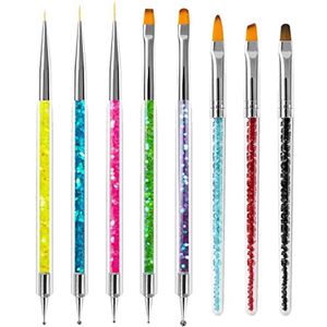 8 STKS Nagelborstels Set voor DIY Nail Art | Dubbele Einde Borstels met Glitter Handvat
