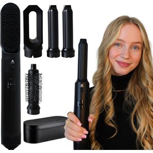 Nysah® Airstyler-Black- Krultang 5 in 1 Multistyler Fohn-fohnborstel- thermal brush-Hairwrap -TikTok -Krultang-Krulborstel-Krultangen-Inclusief luxe leren opbergdoos