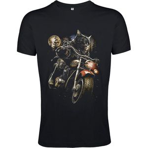 t-shirt 1-141 zwart Kat op motor - xL