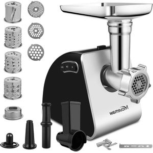 Electric Vegetable Cutter - 2000 W Meat Grinder Multifunctional Food Processor Slicer - 3 Slice Sausage Machine - 4 Cone Knives Sausage Filler Pastry Attachment