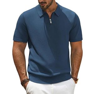 Heren Polo Shirt Korte Mouw met Rits Casual Zomer T-Shirt
