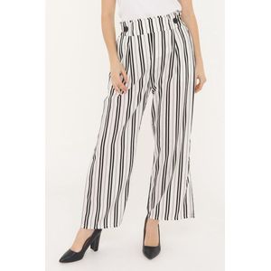 Gestreepte broek van licht zomerstofje - hoge taille - wit - maat L
