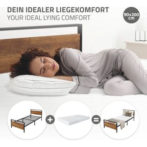 Metalen bed Bedframe met lattenbodem 90x200 cm zwart met houten hoofdbord & voeteneind ML design