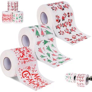 3 stuks - Toiletpapierrollen met kerstthema - Toiletpapier/servetten met Kerstman-patroon - Kleurrijk cartoonkerstpapier - Bedrukte handdoeken - Toiletpapier - Toiletpapierrollen - Kerstversiering - Zakdoekgrappen en plezier