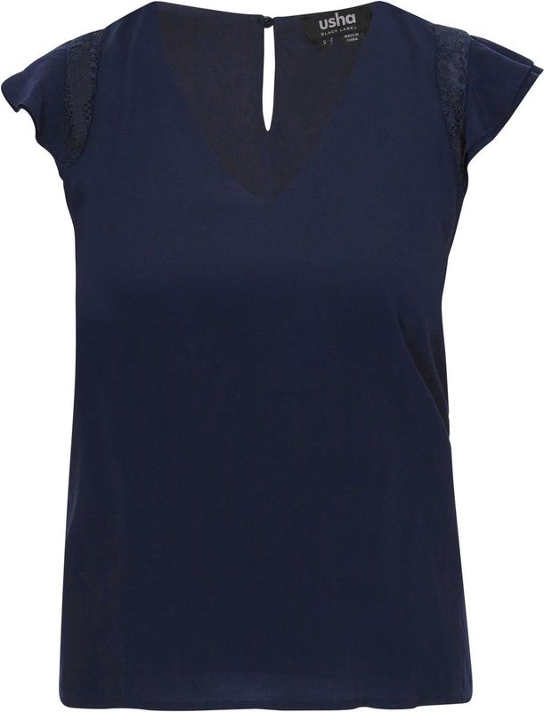 usha - Blouse - Regular Fit - V-hals - Cap Mouwen - Rimpeldetails