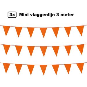 3x Mini vlaggenlijn oranje 3 meter - 10x 15cm - Huwelijk thema feest festival vlaglijn party