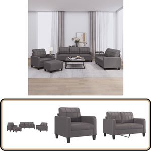 vidaXL Loungeset - Kunstleer - Grijs - 4-delig Loungebank - Tuinmeubelen - Buitenset - Lounge Set - Zitzitting