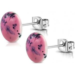 Aramat Jewels Oorbellen - Roze Marmerlook Roestvrij Stalen Oorbellen - Kunststof - Vrouwen - Volwassenen - [12mm]