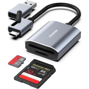SD Kaart Lezer - Aluminium Grijs - USB-C en USB-A - Snelle Gegevensoverdracht