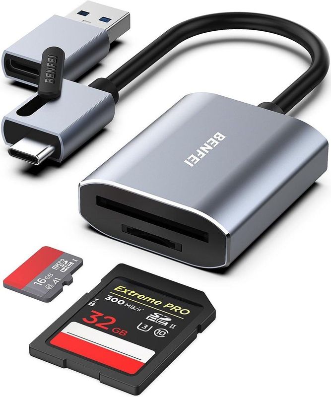 SD Kaart Lezer - Aluminium Grijs - USB-C en USB-A - Snelle Gegevensoverdracht