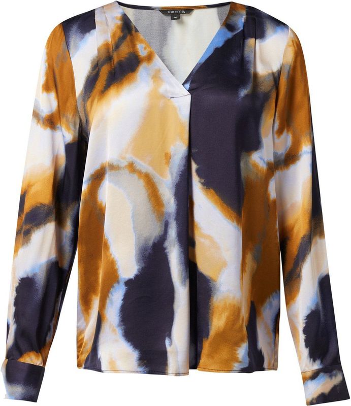 COMMA Blouse  navy / mosterd / grijs / wit