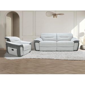Relax-zitbank met 3 plaatsen en relax-fauteuil in tweekleurige microvezel, donkergrijs en lichtgrijs, PARUA L 203 cm x H 75 cm x D 102 cm