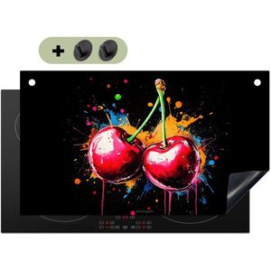 KitchenYeah® Inductie beschermer 89.6x51.6 cm - Kersen - Kleurrijk - Graffiti - Fruit - Kookplaataccessoires - Afdekplaat voor kookplaat & Spatscherm achterwand - Inductiebeschermer - Inductiemat - Inductieplaat mat - Keuken decoratie