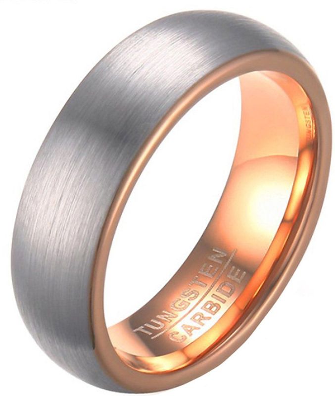 Mendes Collectie - Tungsten Heren Ring - Mat Zilver - Roségoud Verguld - 6mm Breed