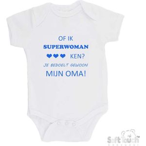 100% katoenen Romper ""Of ik superwoman ken Je bedoelt gewoon mijn OMA"" Jongens Katoen Wit/blauw Maat 62/68