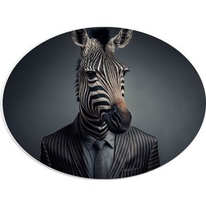 PVC Schuimplaat Ovaal - Gestreepte Zebra in Gestreeot Zakelijk Pak met Stropdas - 40x30 cm Foto op Ovaal (Met Ophangsysteem)