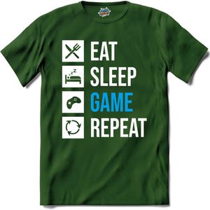 Eat , Sleep , Game And Repeat | Gamen - Hobby - Controller - T-Shirt - Unisex - Bottle Groen - Maat XXL