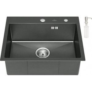 Auralum max Spoelbak Keuken 55 x 45 - Gootsteen RVS - Spoelbak Met Kraangat – Spoelbak Keuken - Spoelbakken Keuken – Spoelbak met Afdruipgedeelte - Antraciet