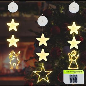 Kerstverlichting Raam Engel, Ster, Kerstman - 73-82cm - Inclusief Batterijen - Kerstversiering met Zuignap - Warm Wit