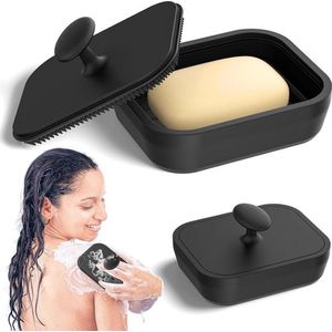 Zeepdoosje met deksel Siliconen reiszeepetui - lichaamsscrubber 2-in-1 - opvouwbaar zeepbakjescontainer - draagbare lekvrije zeephouder - zachte doucheborstel - kamperen badkamer - sportschool buiten zeepdoosje met deksel