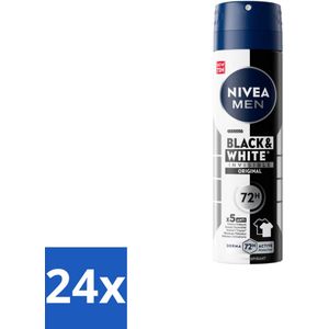 NIVEA MEN – Deodorant spray – Invisible for Black & White – 150 ml - Voordeelverpakking - 24 stuks