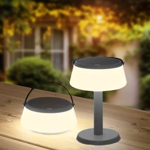 Solar tafellamp 'Malmo' - Warm wit licht - Met afneembare poot - Grijs - Solar tuinverlichting - Buitenlamp op zonne-energie