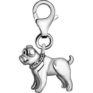 Quiges – Charm – Hanger - 3D Hond - Verzilverd - karabijnslot - geschikt - voor - Zinzi, Thomas – Sabo - Ti Sento - Bedelarmband - QHC088