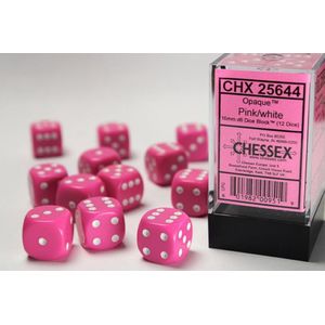 Chessex 12 x D6 Set Opaque 16mm - Pink/White