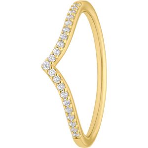 Lucardi - V-vorm Ring - Goudkleurig - 925 Zilver - Met Zirkonia