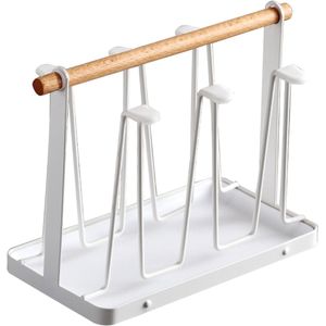 Kopjes droogrek standaard met afvoerbak Kopjes droogrek met houten handvat Draagbare antislip ondersteboven afvoer bekerhouder