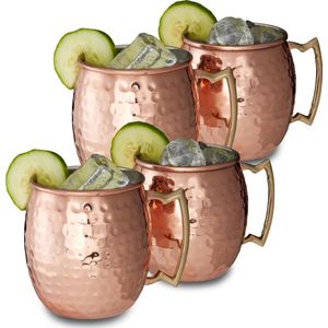 Relaxdays moscow mule beker - set van 4 stuks - koperen beker - 500 ml - cocktailbeker